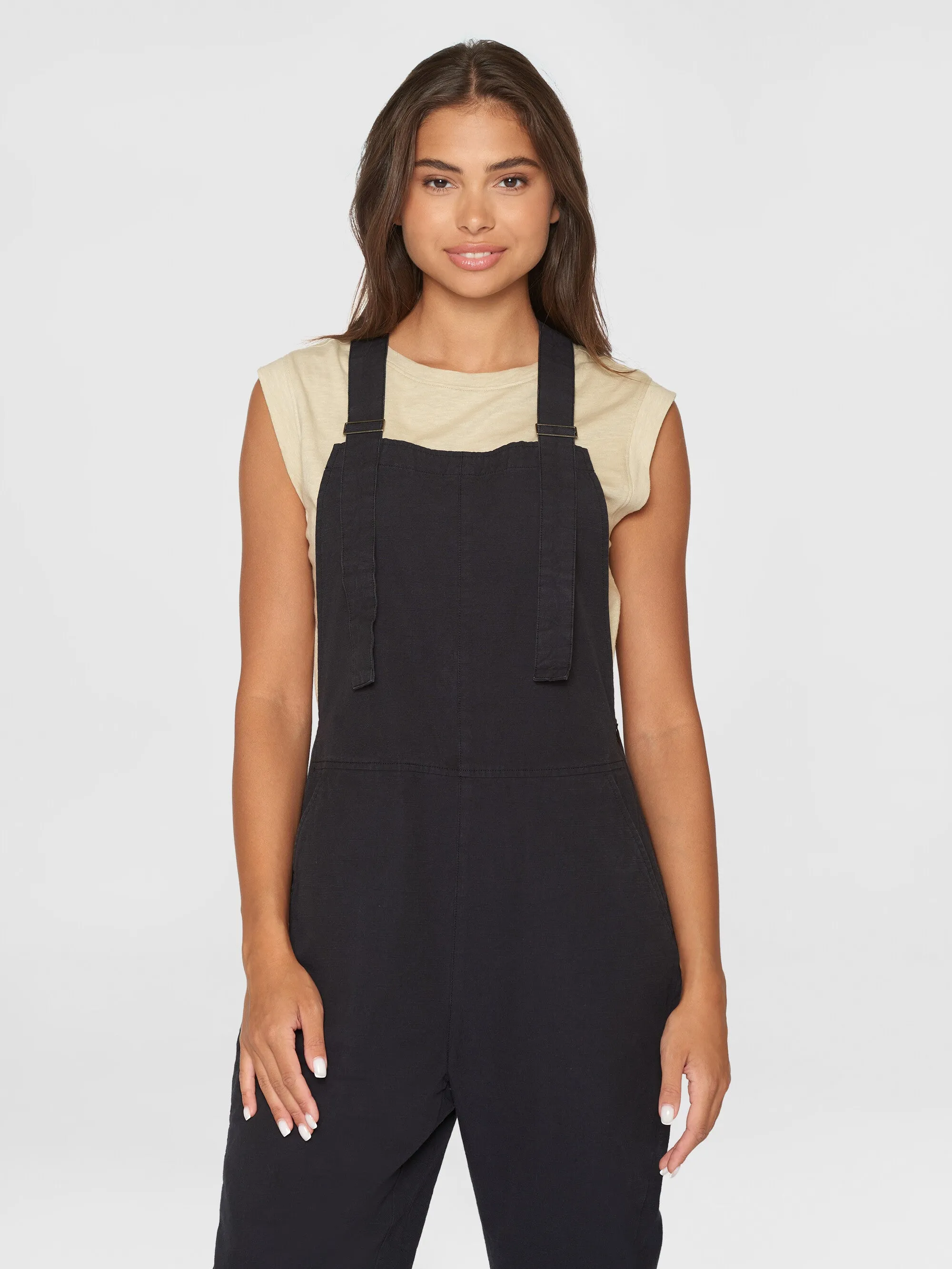 GALE straight slub yarn jumpsuit - GOTS/Vegan - Black Jet