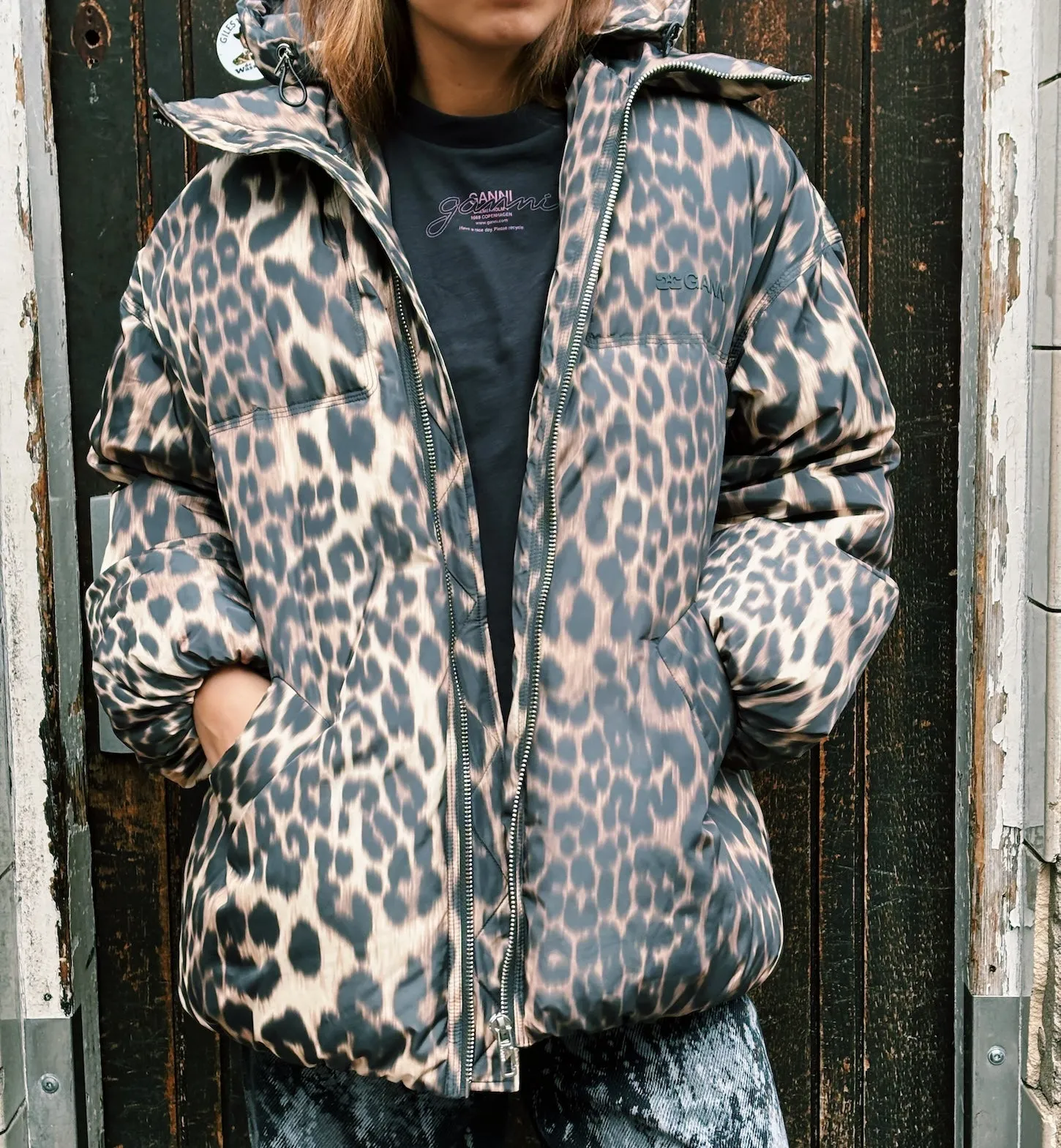 GANNI Leopard Puffer Jacket