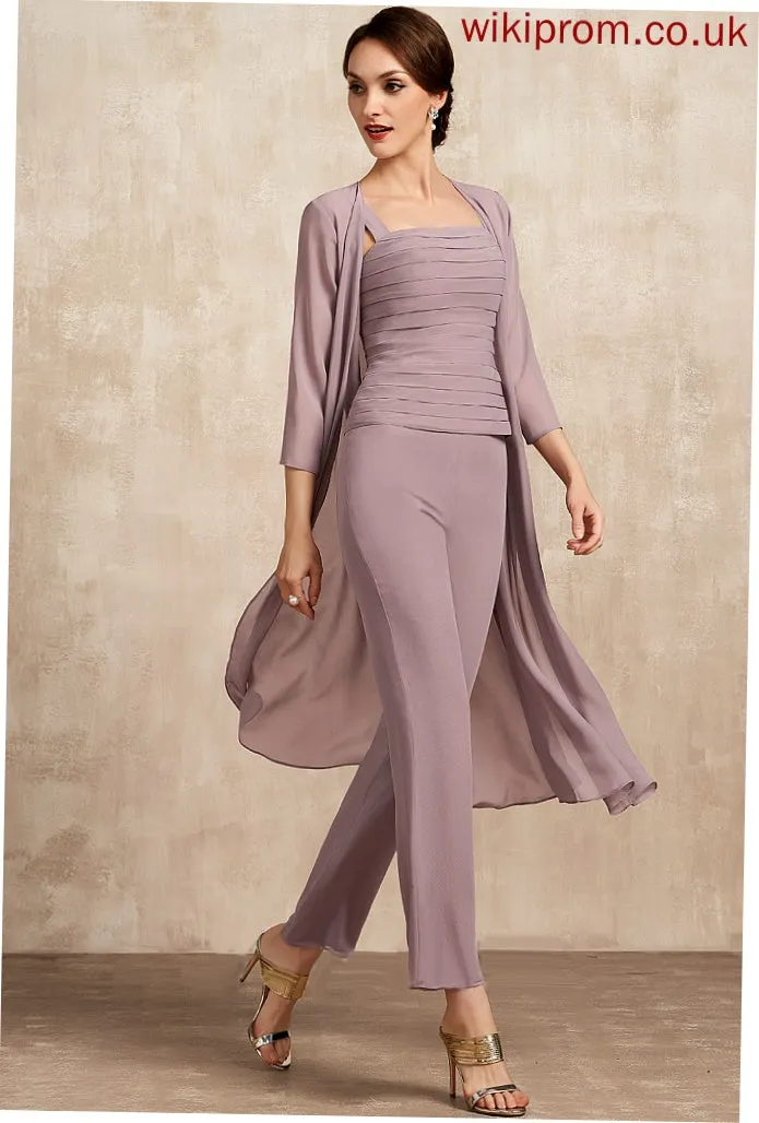 Gemma Chiffon With Dress Ankle-Length Square Neckline Ruffle Mother of the Bride Dresses Mother Jumpsuit/Pantsuit of the Bride