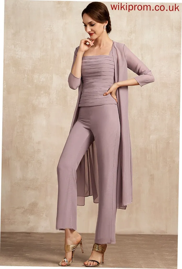 Gemma Chiffon With Dress Ankle-Length Square Neckline Ruffle Mother of the Bride Dresses Mother Jumpsuit/Pantsuit of the Bride