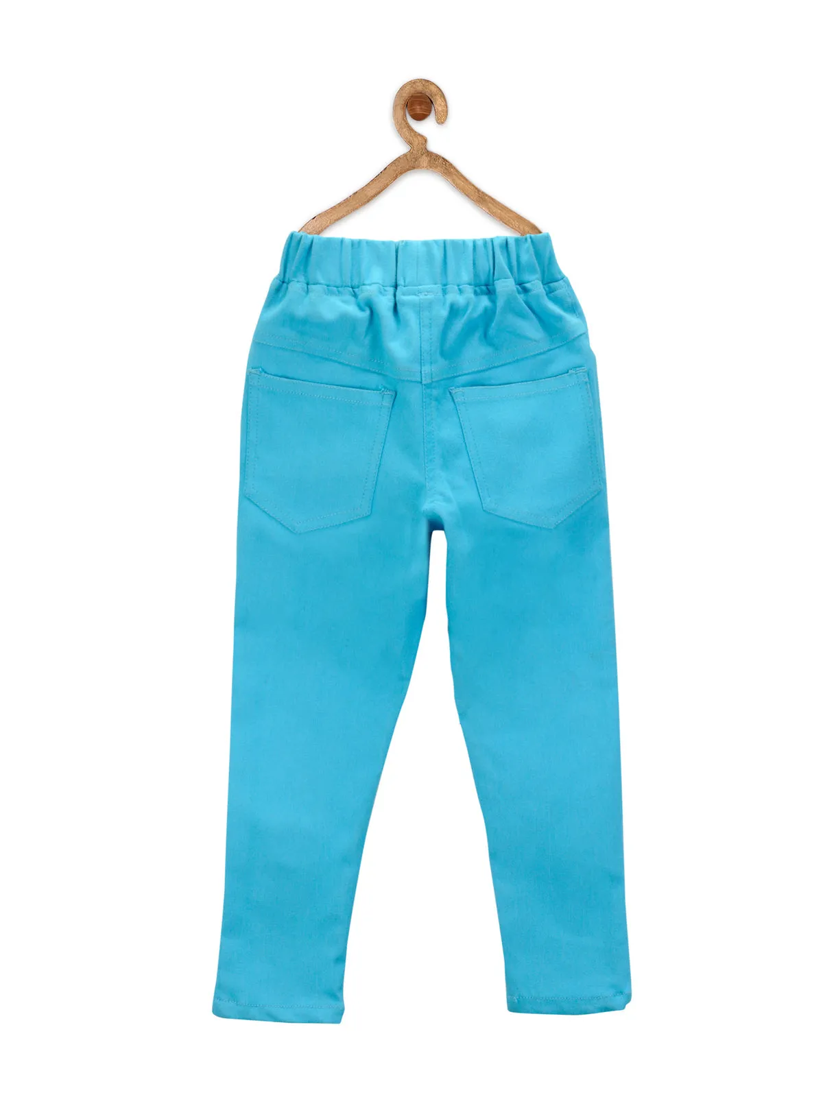 Girl's  Turquoiseblue Stretchable Denim Jeggings Cum Jeans - StyleStone Kid