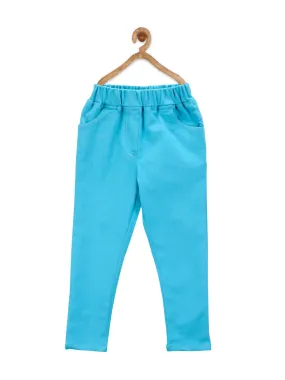 Girl's  Turquoiseblue Stretchable Denim Jeggings Cum Jeans - StyleStone Kid