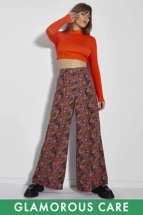 Glamorous Care Purple Orange Ditsy Wide Leg Trousers