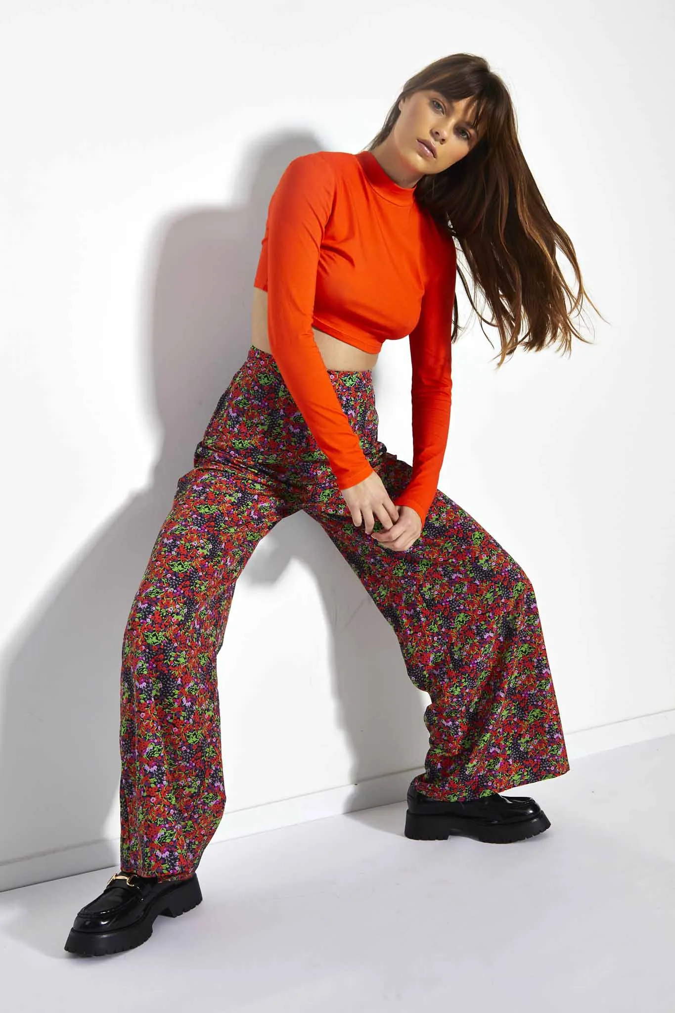 Glamorous Care Purple Orange Ditsy Wide Leg Trousers