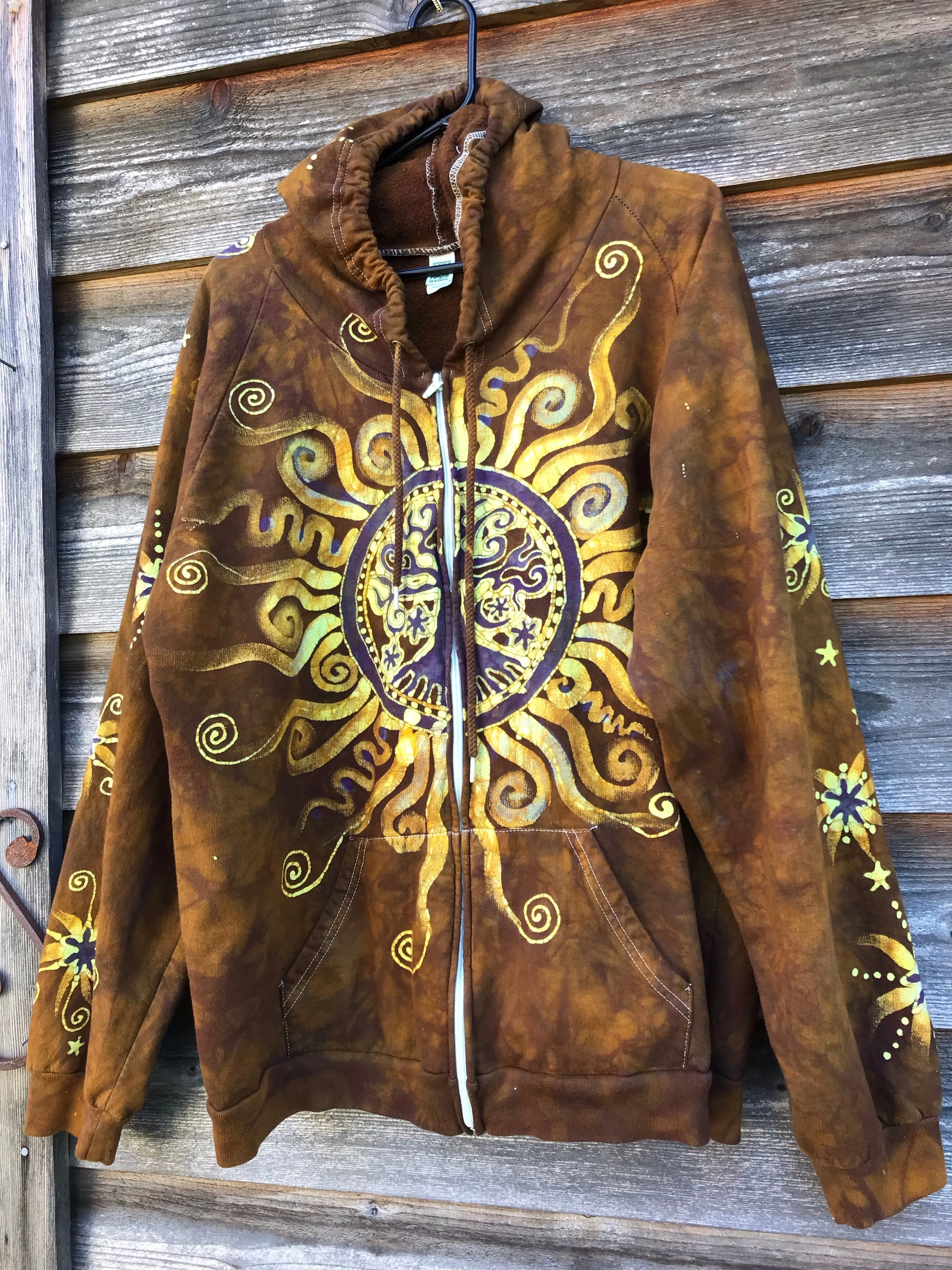 Golden Pockets Tree of Life Handmade Batik Zipper Hoodie - Size 2X