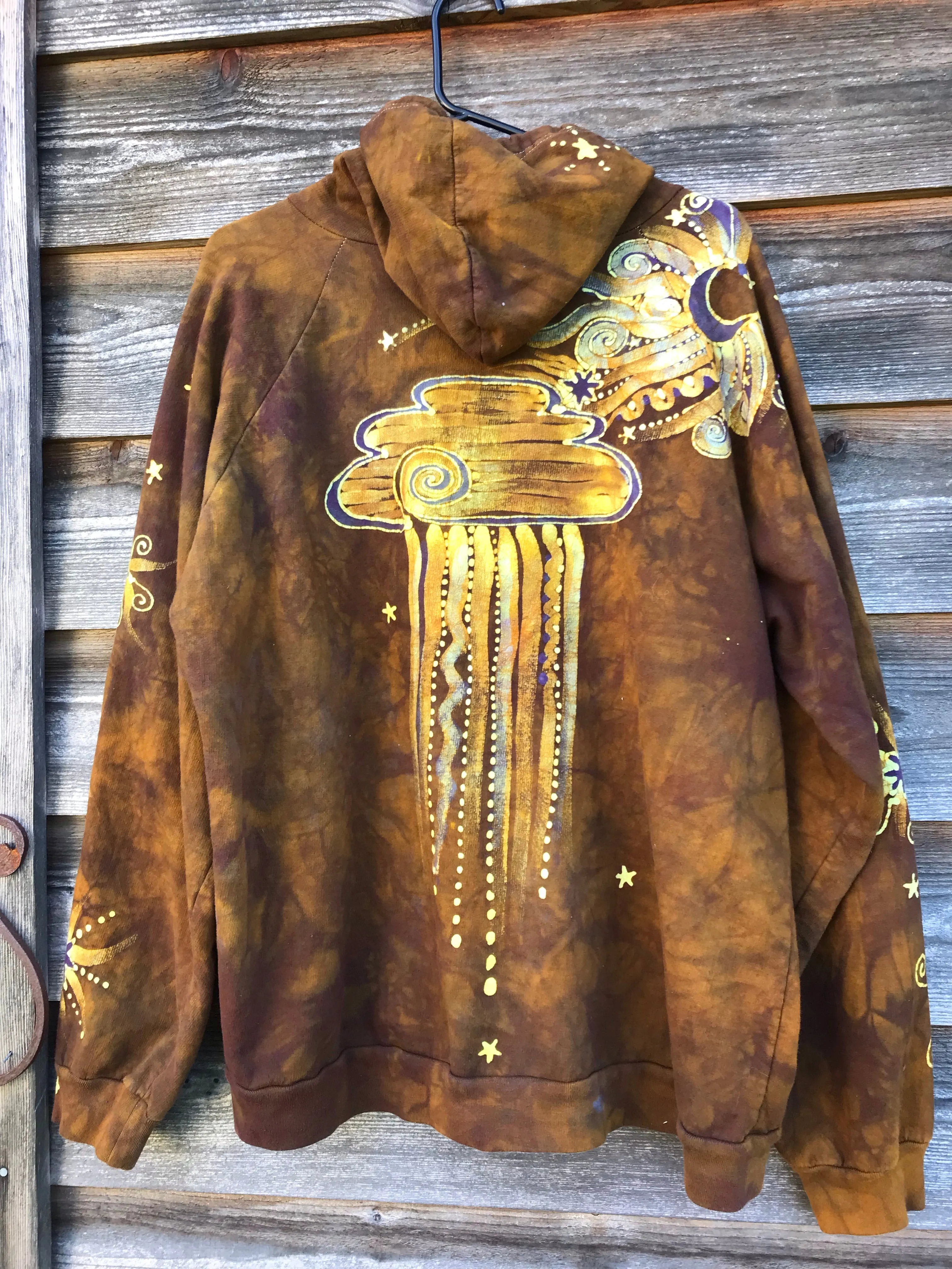 Golden Pockets Tree of Life Handmade Batik Zipper Hoodie - Size 2X