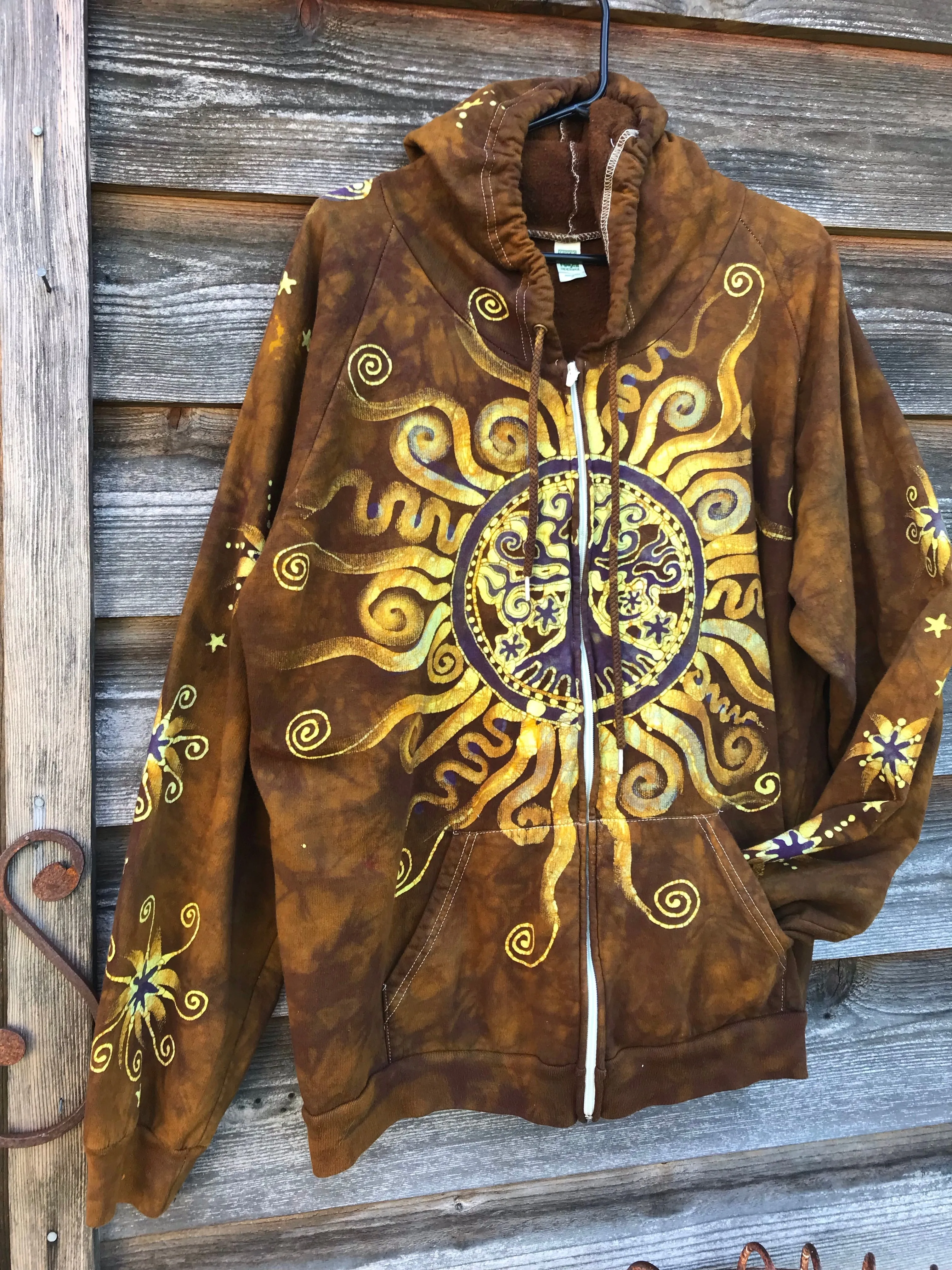 Golden Pockets Tree of Life Handmade Batik Zipper Hoodie - Size 2X