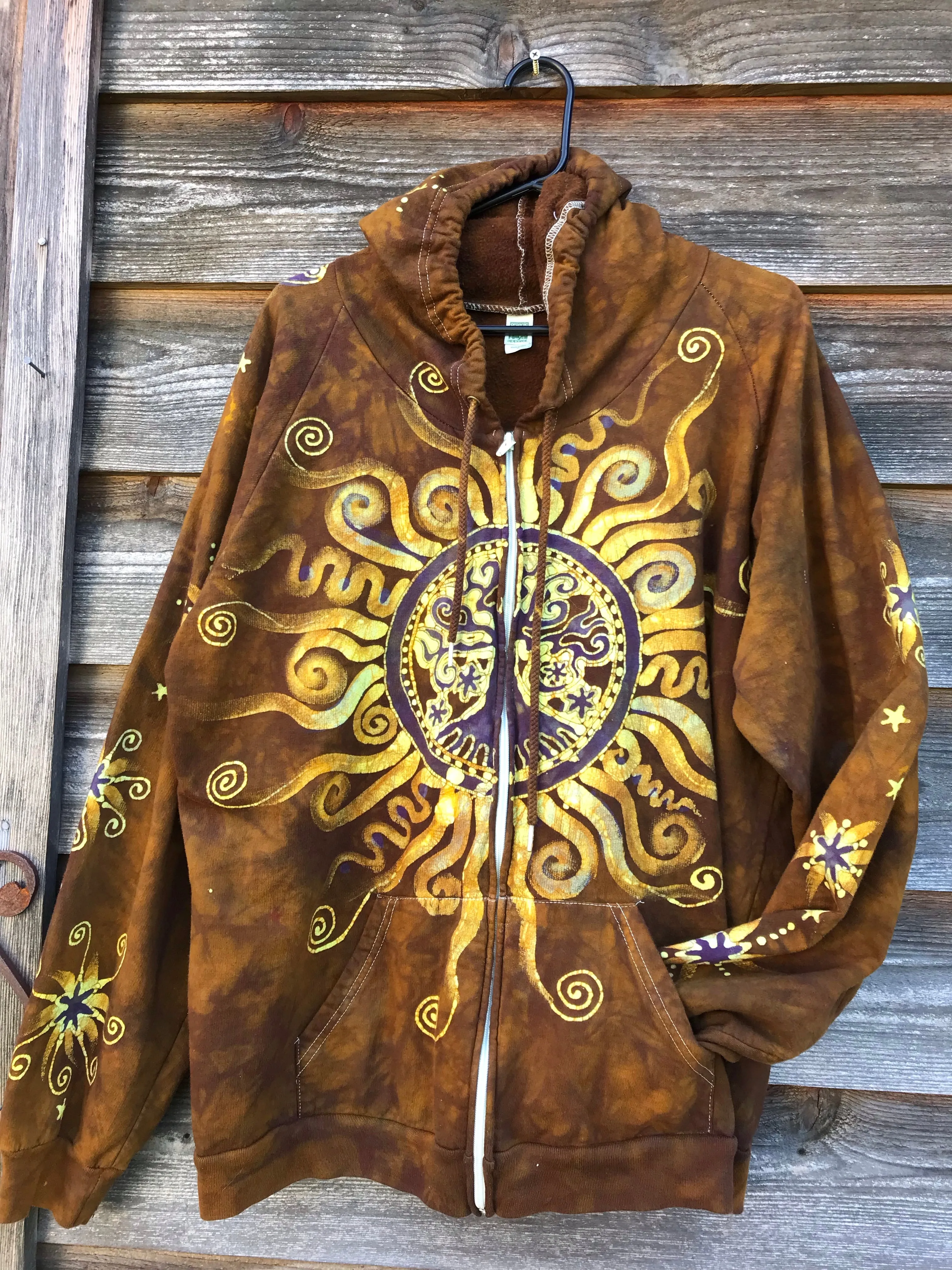 Golden Pockets Tree of Life Handmade Batik Zipper Hoodie - Size 2X