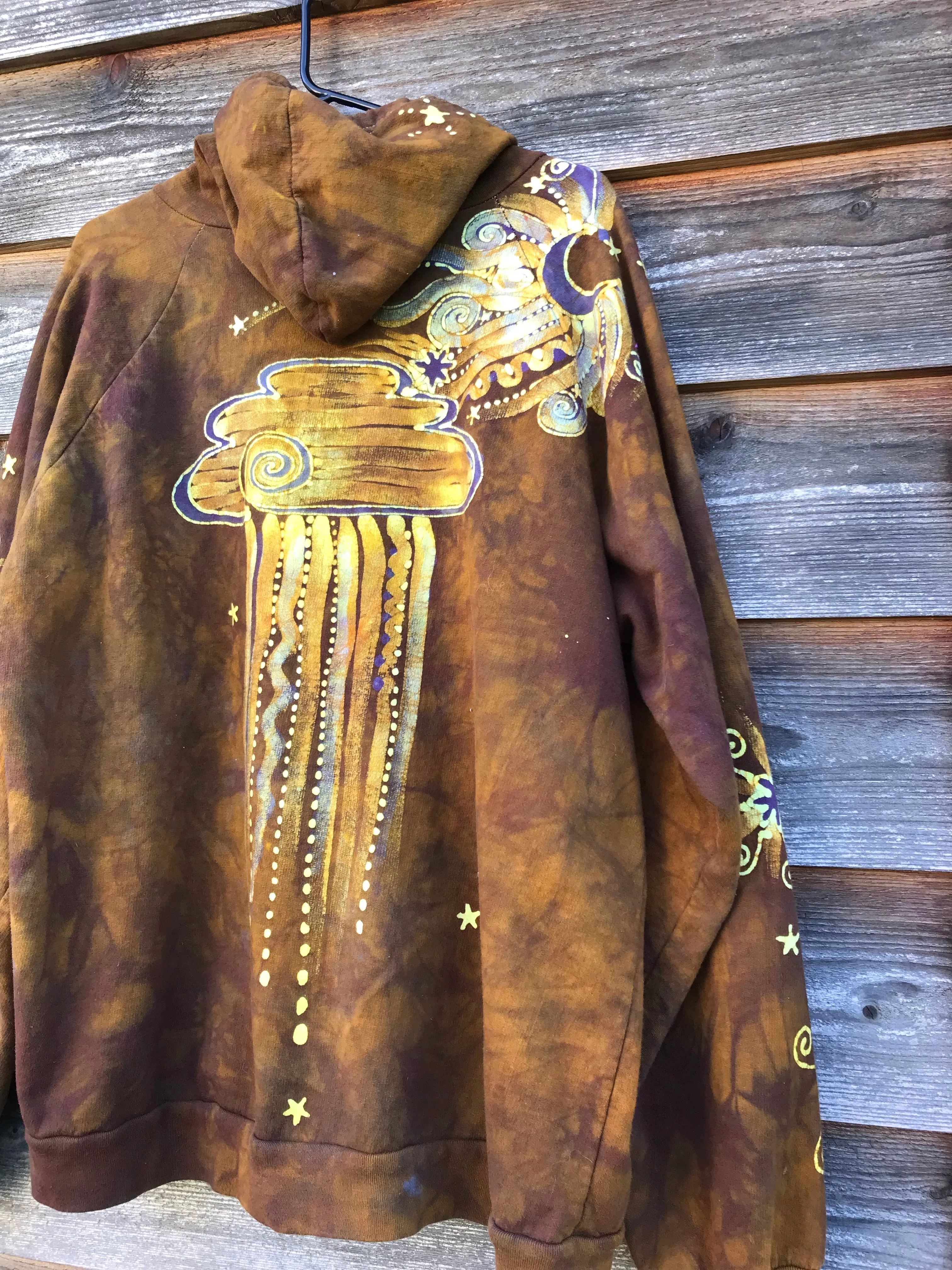 Golden Pockets Tree of Life Handmade Batik Zipper Hoodie - Size 2X