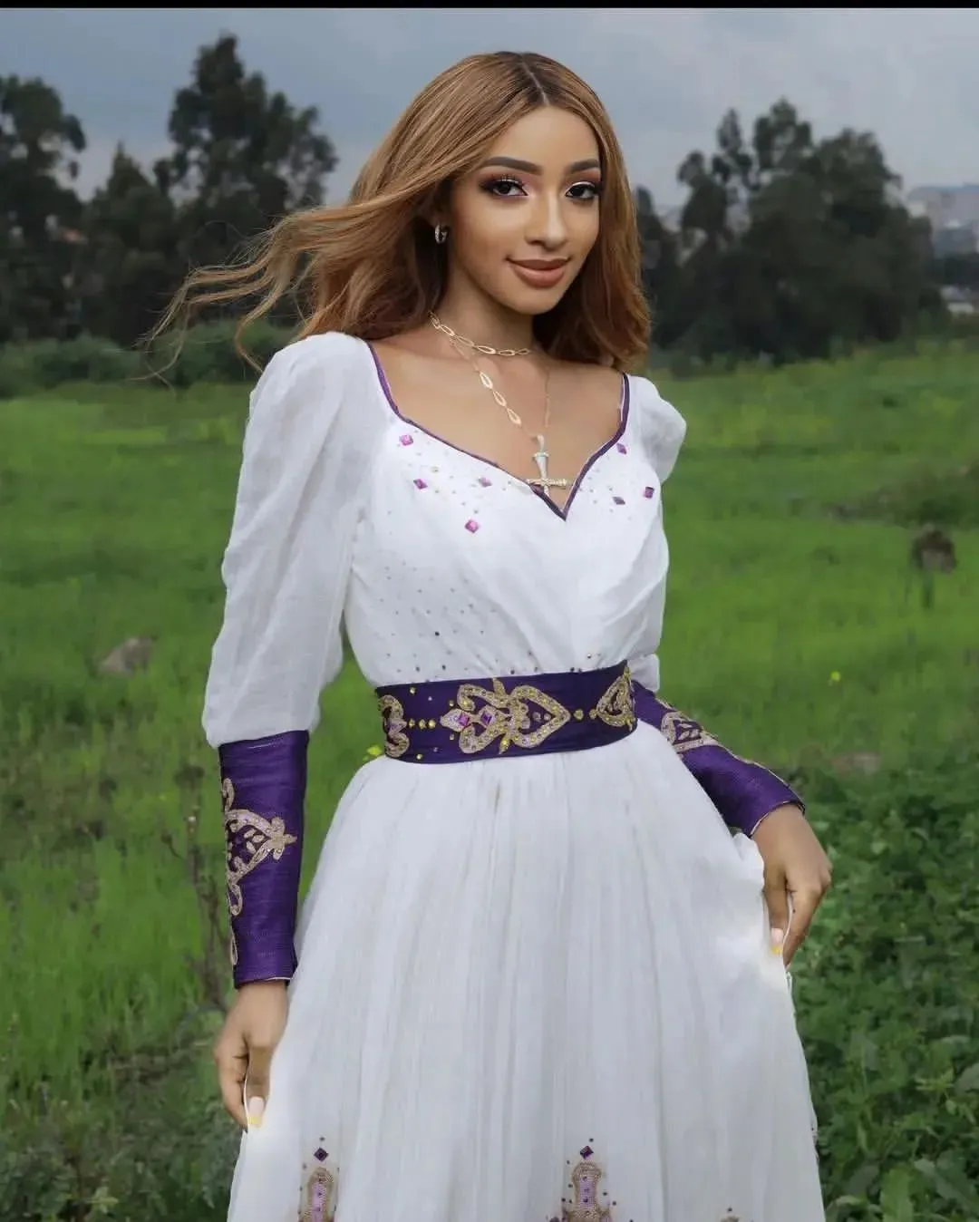 Gorgeous Habesha Dress Beaded Darker Designs in Stunning Habesha Kemis