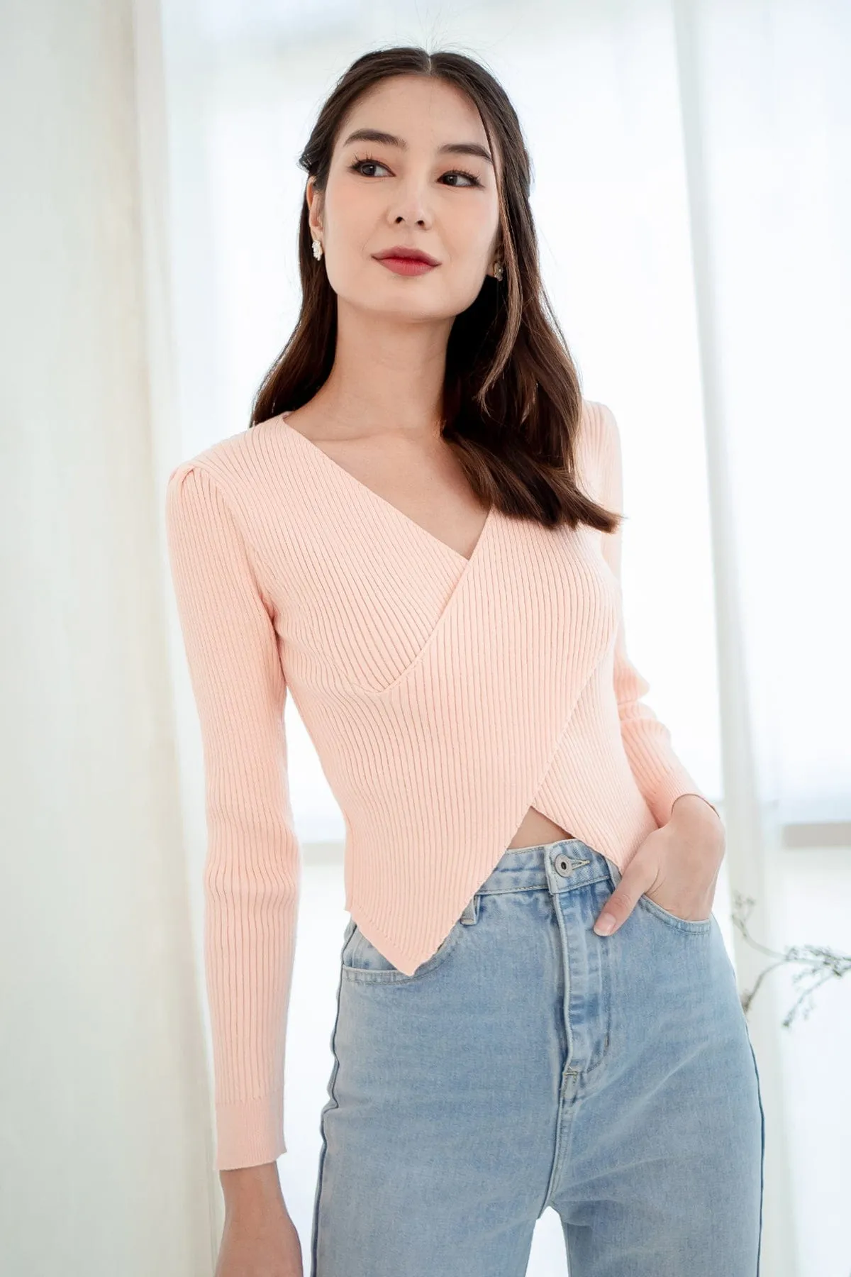 GRETEL WRAPPED KNIT TOP IN PINK