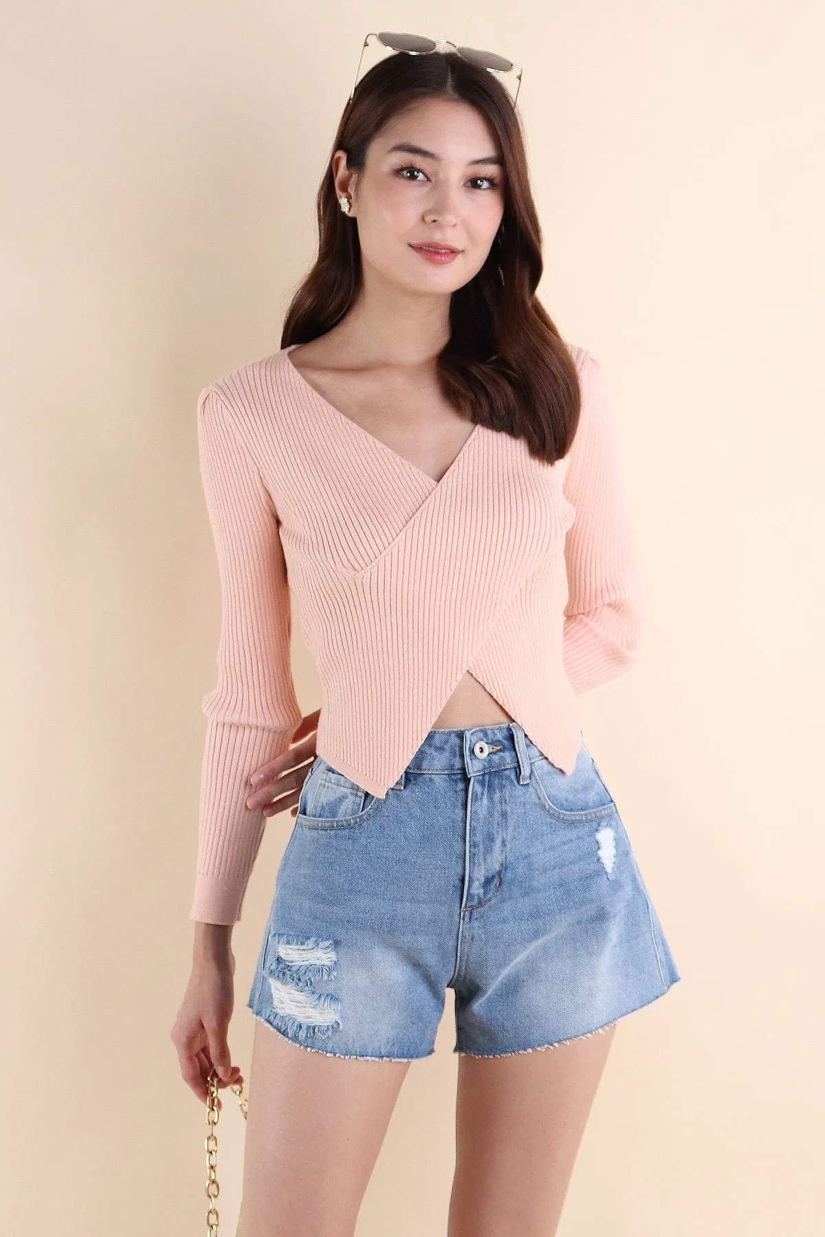 GRETEL WRAPPED KNIT TOP IN PINK