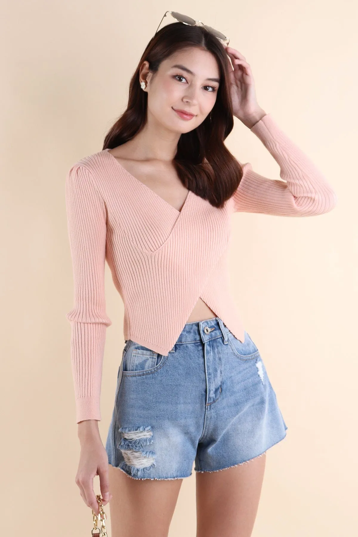 GRETEL WRAPPED KNIT TOP IN PINK