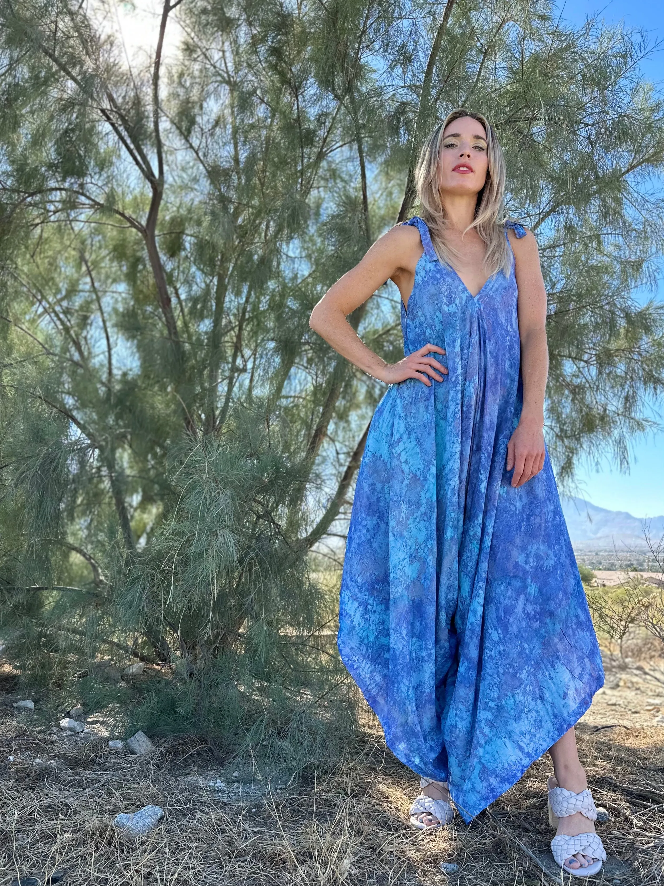 Gypsy Jumpsuit in Periwinkle Turquoise Tie Dye