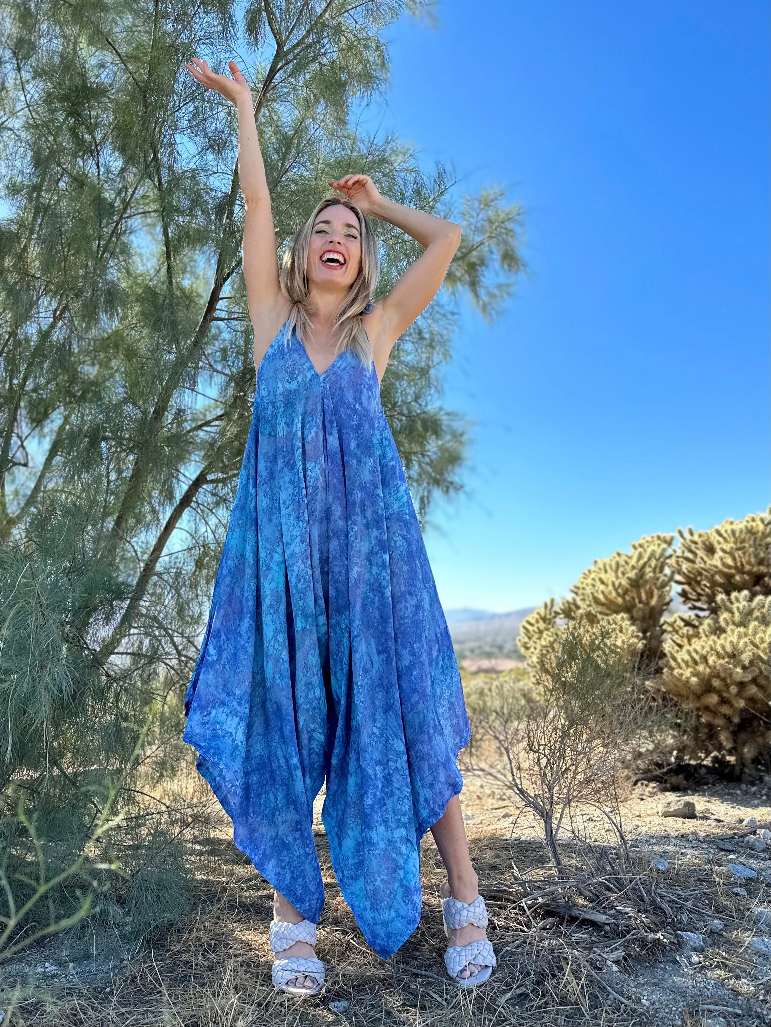 Gypsy Jumpsuit in Periwinkle Turquoise Tie Dye