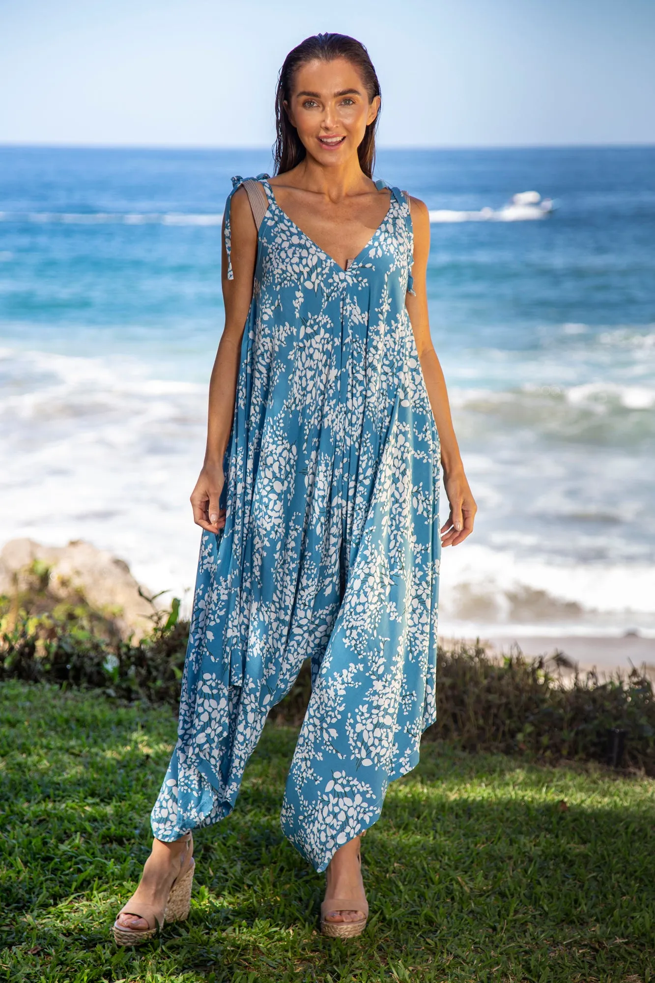 Gypsy Jumpsuit in Premium Bird Cay Blue Robin