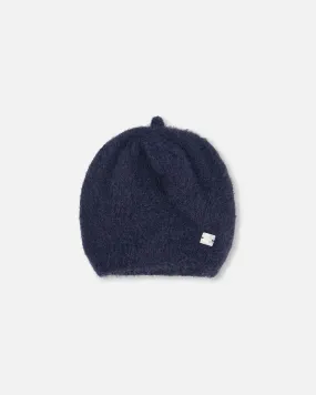 Hairy Knit Beret Navy