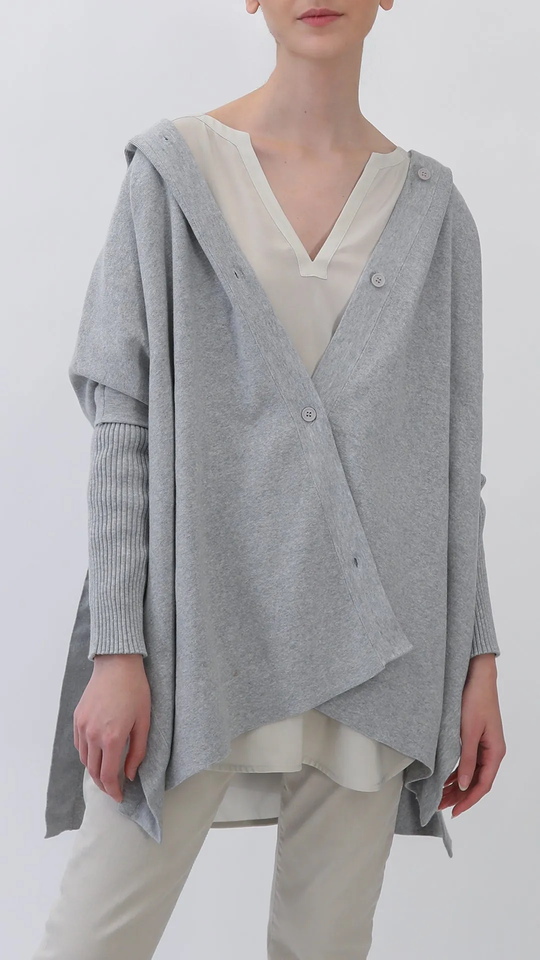 HARPER HOODED CAPE IN DOUBLE KNIT PIMA COTTON STRETCH