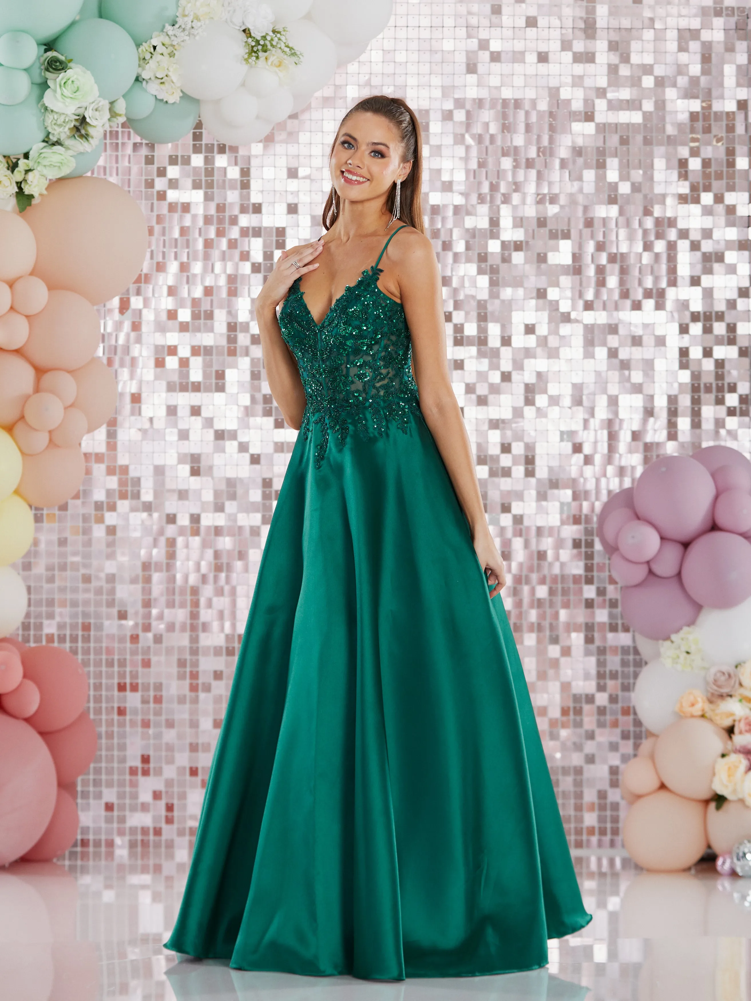 Hayden  by Tiffany’s satin prom dress ballgown 2 colours dark green, royal