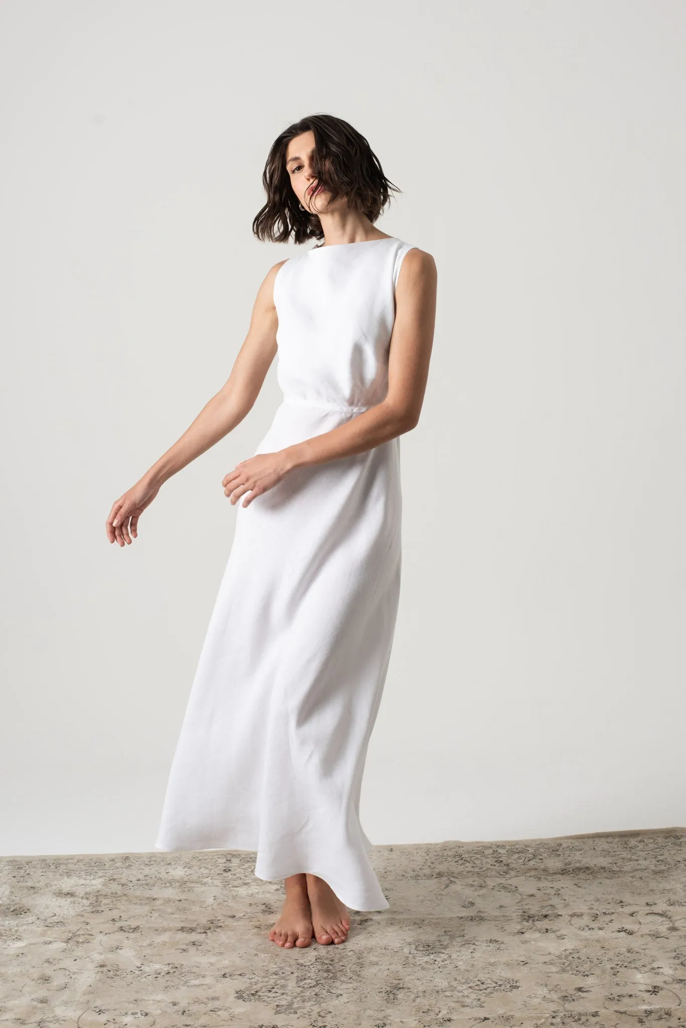 Hemming Linen Midi Dress White