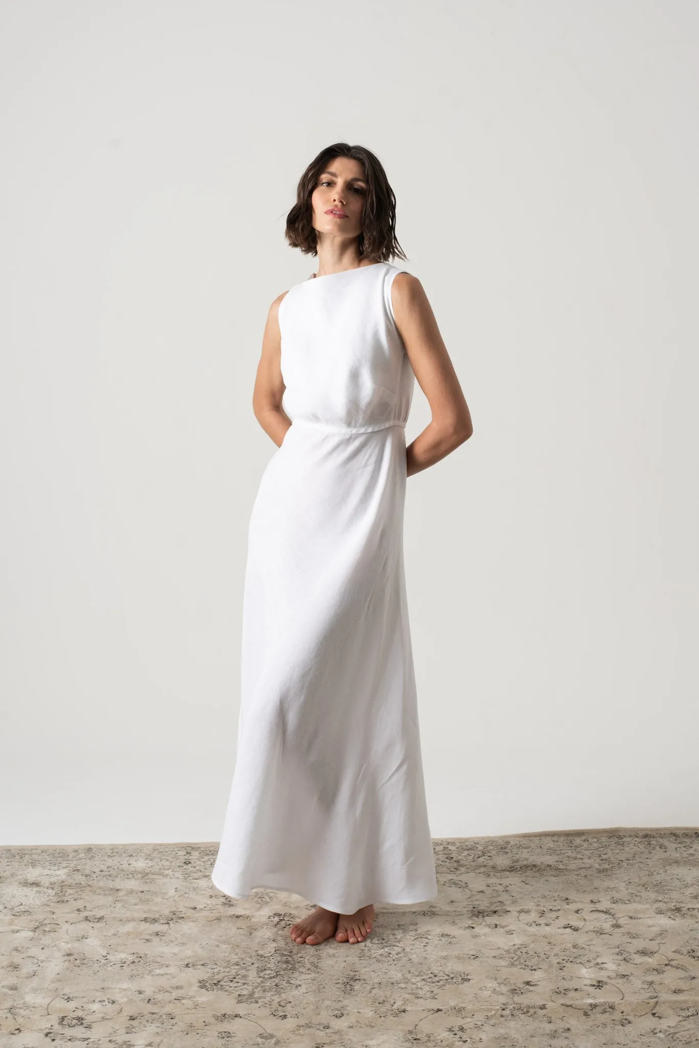 Hemming Linen Midi Dress White