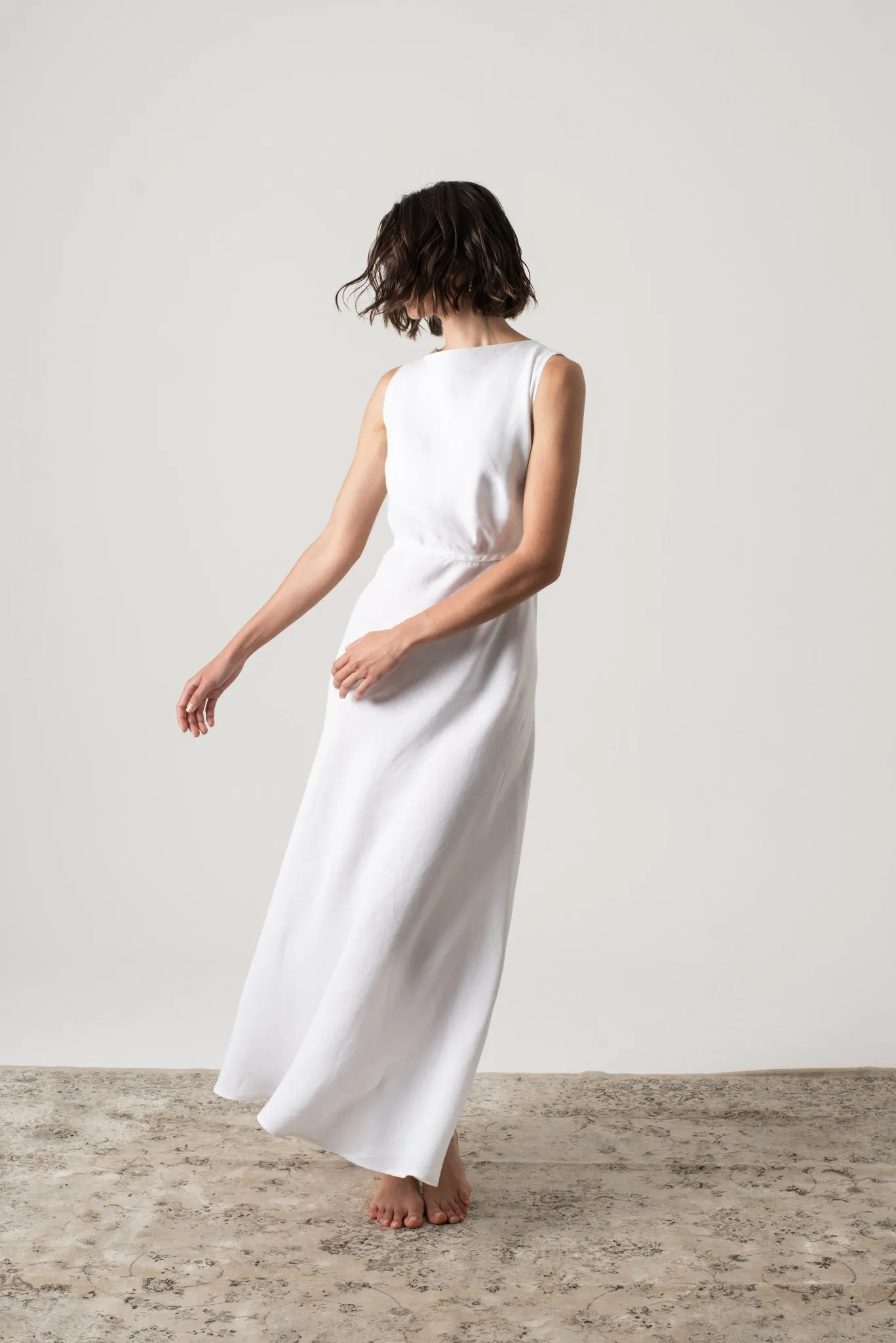 Hemming Linen Midi Dress White