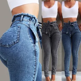 High Waist Jeans Women Streetwear Bandage Denim Plus Size Jeans Femme Pencil Pants Skinny Jeans