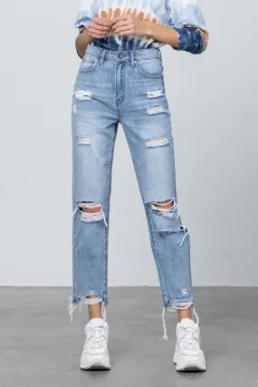 High Waist Ripped Fray Girlfriend Jeans