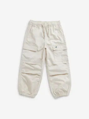 HOP Kids Beige Cargo-Style Mid-Rise Cotton Joggers