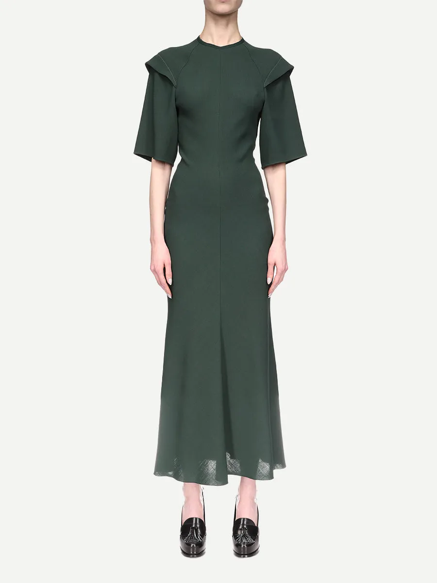 Inset Sleeve Detail Midi Dress in Seaweed