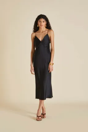 Issa Jet Black Slip Dress in Silk Satin