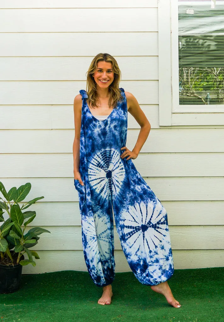 J33- Shibori Hand Dyed  Hippie Racerback Jumpsuit Romper