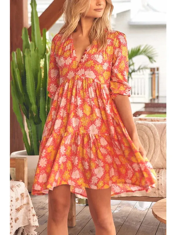 JAASE Follow the Sun Print Finch Mini Dress - Orange