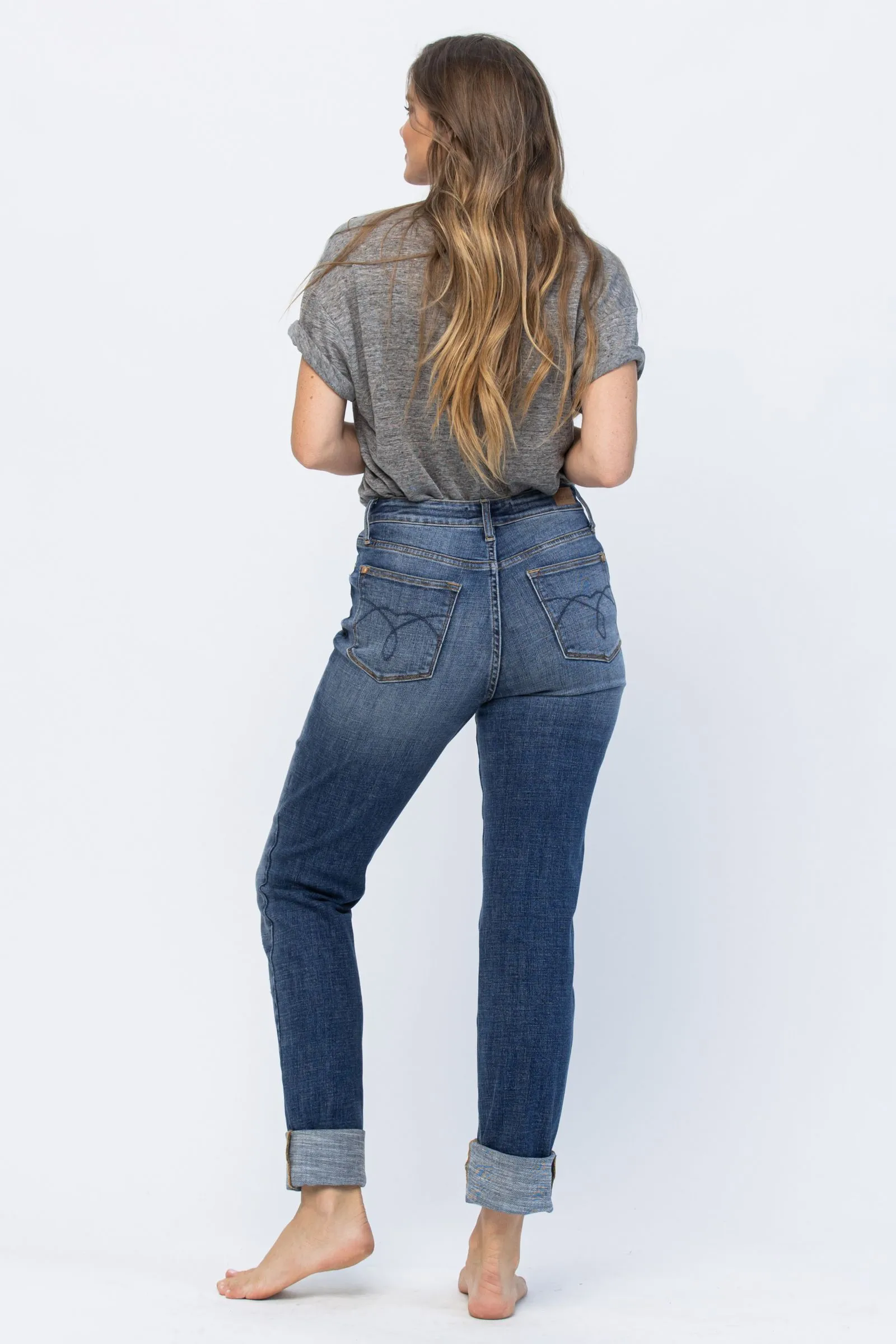 Judy Blue Jeans - Judy Blue high waist double cuff fray hem boyfriend jeans