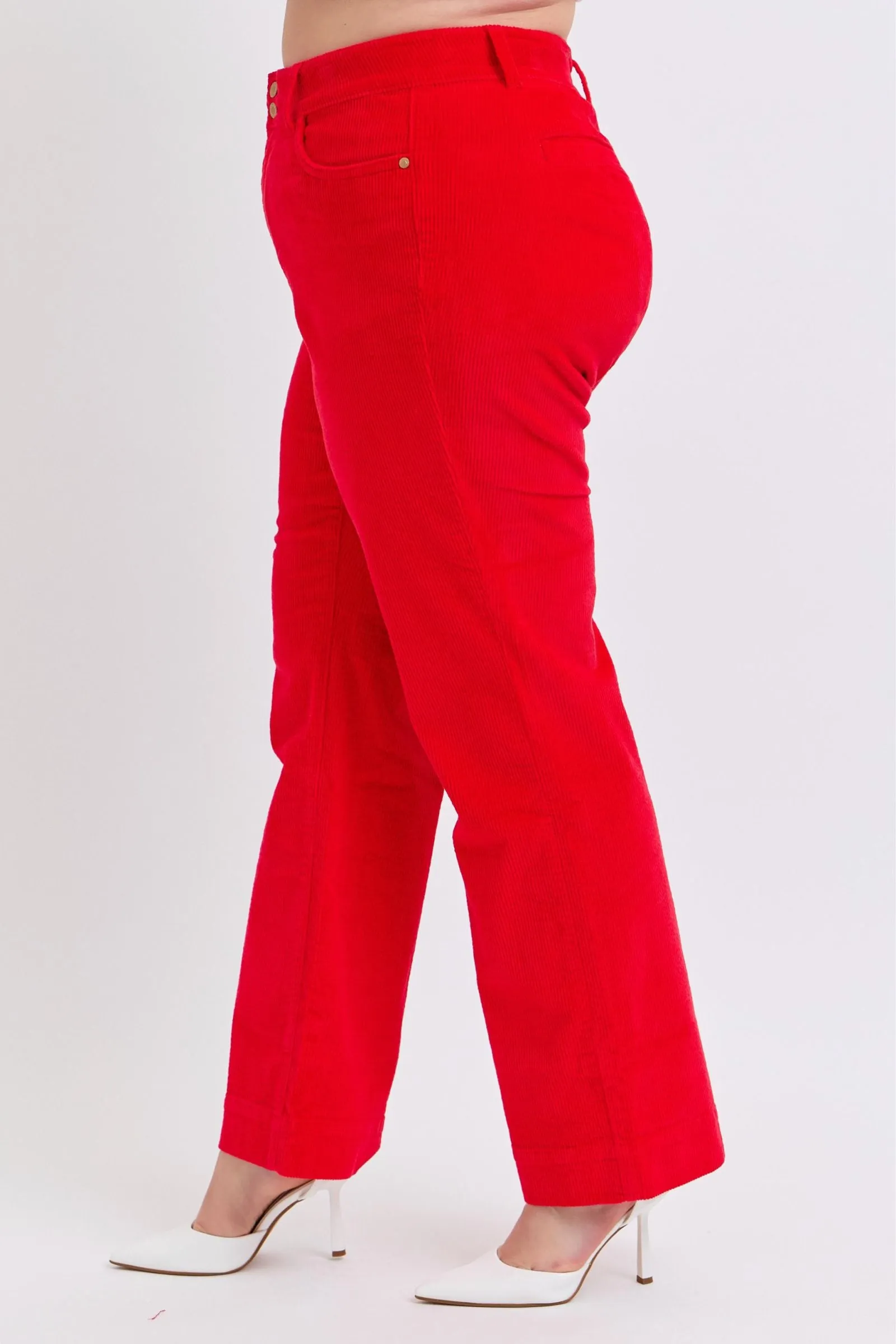 Judy Blue Reg/Plus High Waist Ruby Red Wide Leg Corduroy Trousers