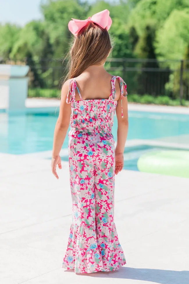 Kid's Aware of This Pink Floral Flare Leg Jumpsuit