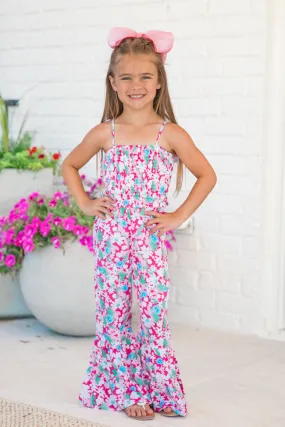 Kid's Aware of This Pink Floral Flare Leg Jumpsuit