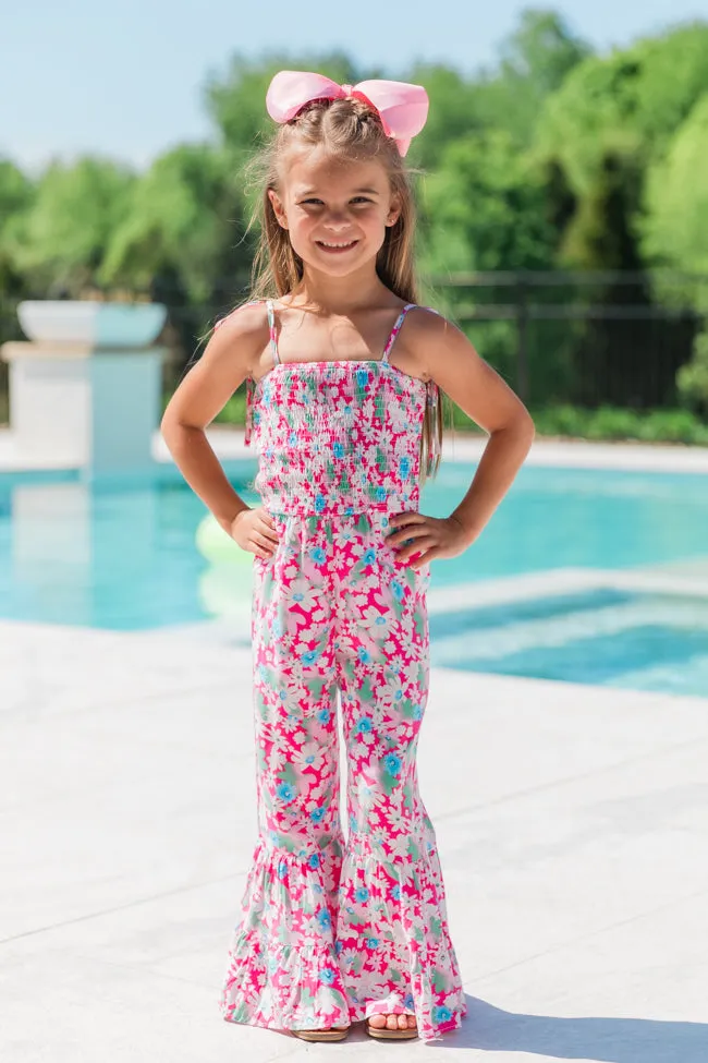 Kid's Aware of This Pink Floral Flare Leg Jumpsuit