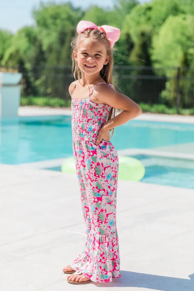 Kid's Aware of This Pink Floral Flare Leg Jumpsuit