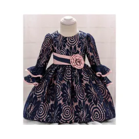 Kids Baby Girls Round Neck Bell Sleeves Dress - C1143UBTD