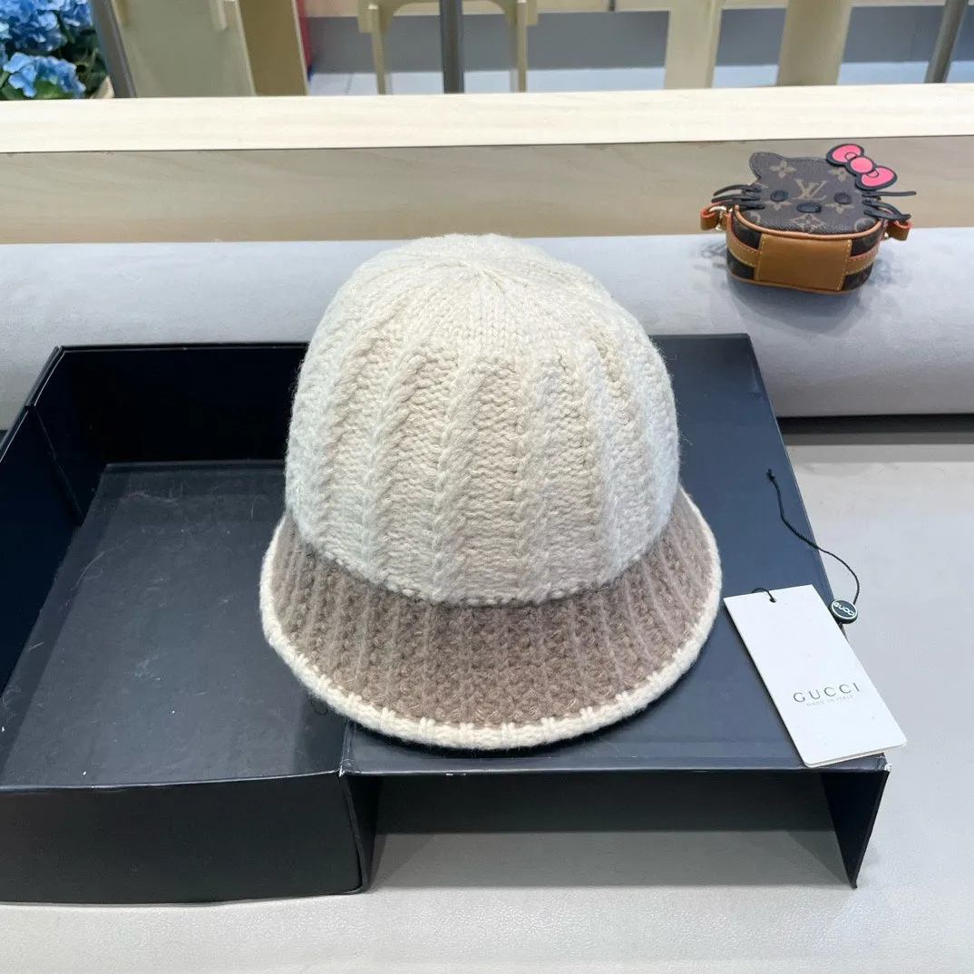 KNIT BUCKET HAT IN BEIGE MIX MEDIUM BROWN WOOL 431640