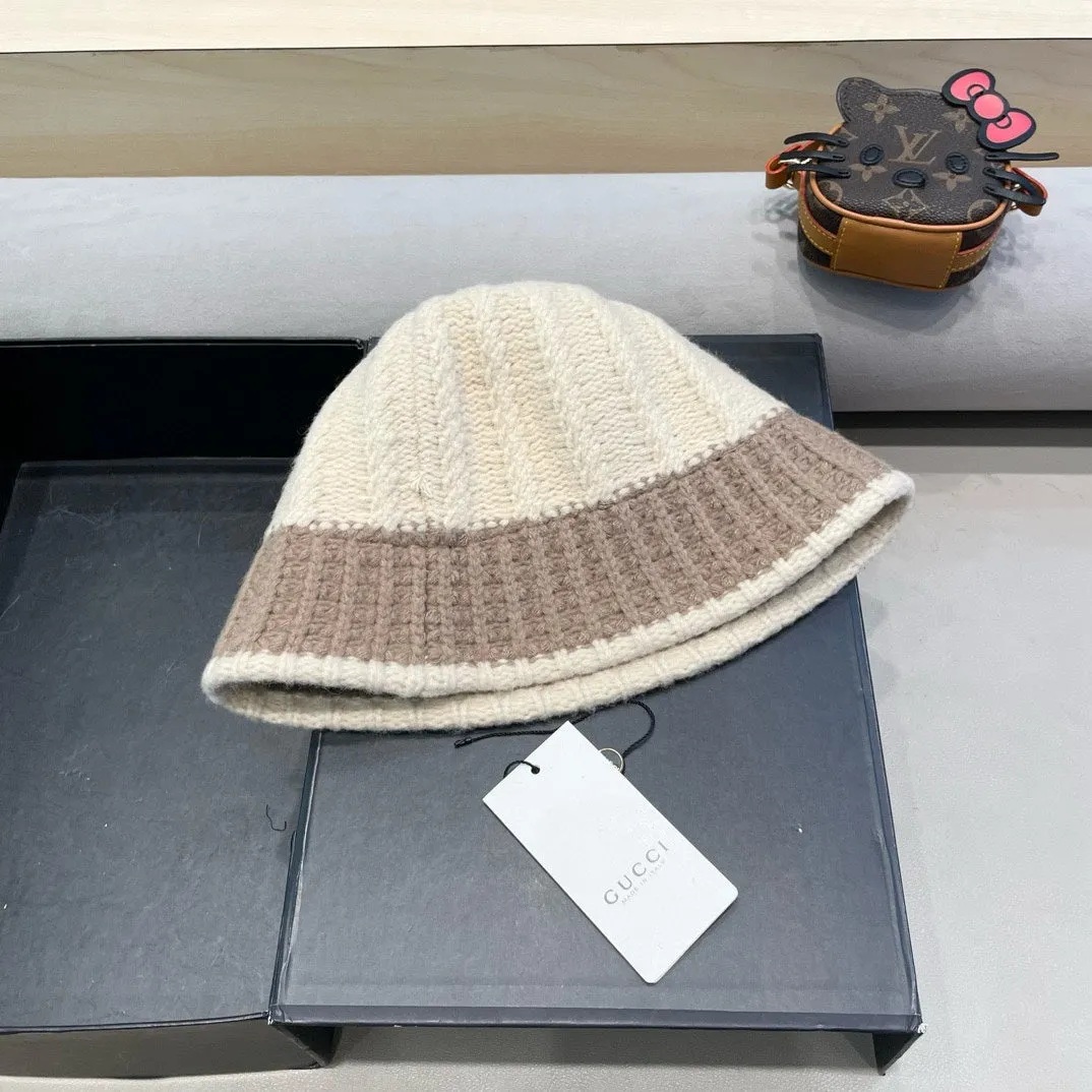 KNIT BUCKET HAT IN BEIGE MIX MEDIUM BROWN WOOL 431640