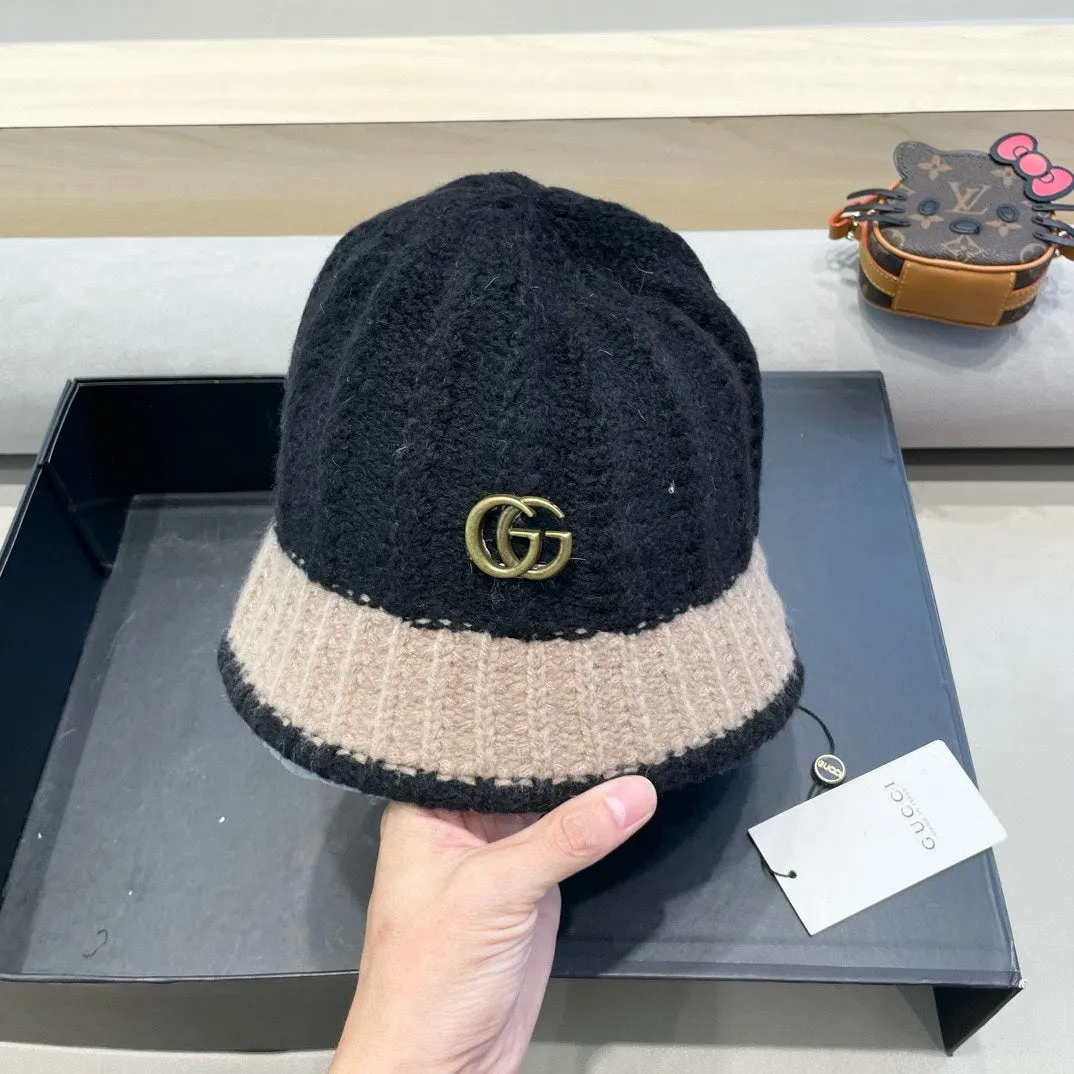 KNIT BUCKET HAT IN BLACK MIX LIGHT BROWN WOOL 431639