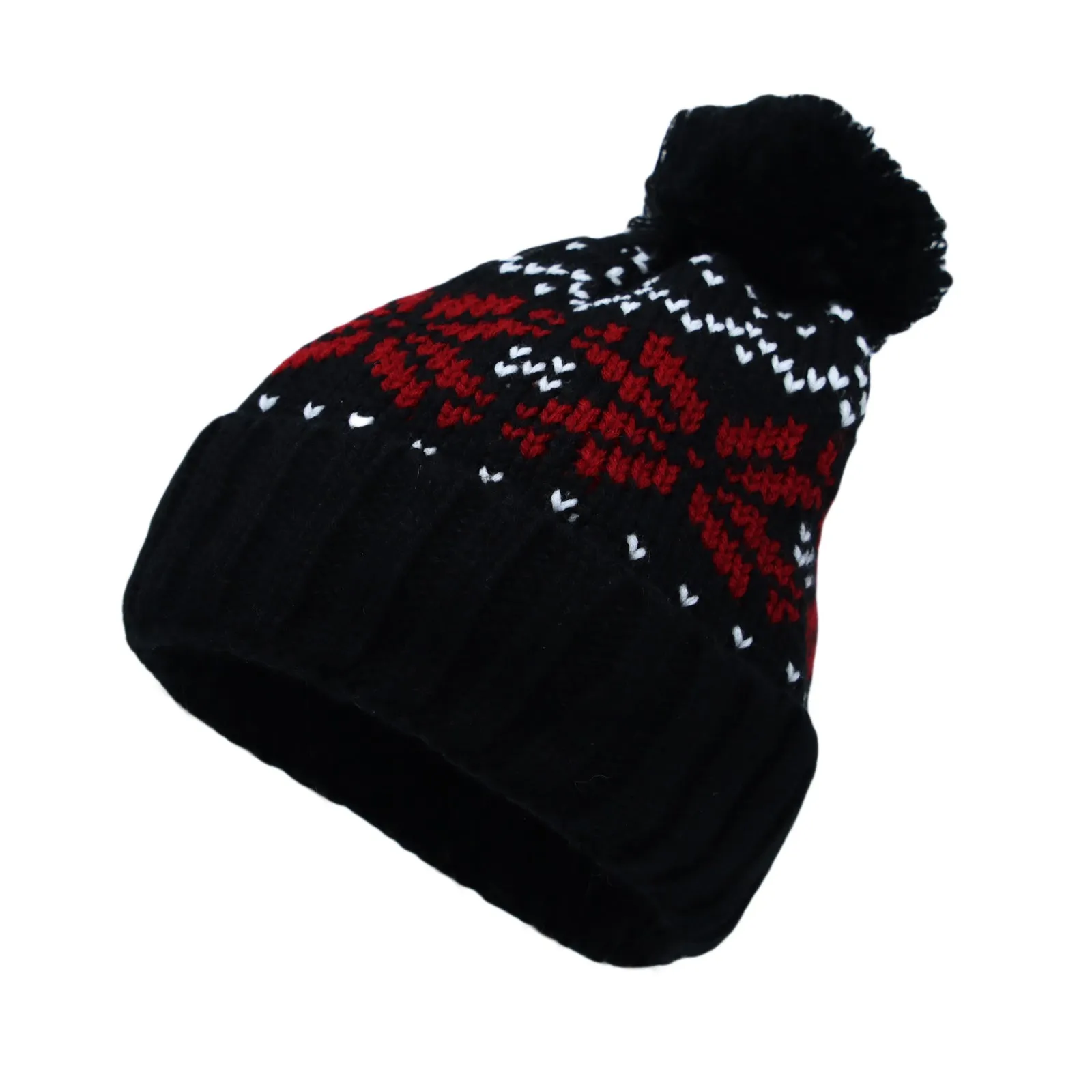 Knit Fair Isle Nordic Bobble Pom Beanie Hat JZP0026