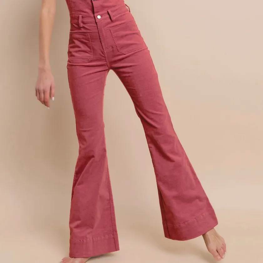 Knoxville Corduroy Button Up Flare Jumpsuit