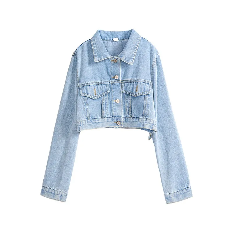 Korean Style Loose Casual Women Denim Jackets Female Slim Cropped Coat 2021 New Spring Fashion Turn Down Collar Ladies Coat