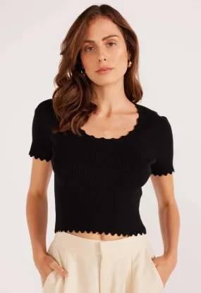 Laura Scallop Knit Tee-Black