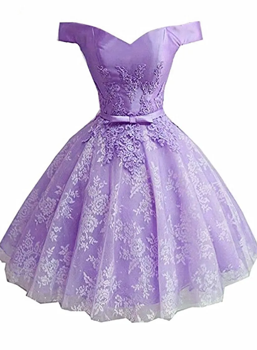 Lavender Lace and Satin Sweetheart Homecoming Dress, Lavender Short Prom Dress