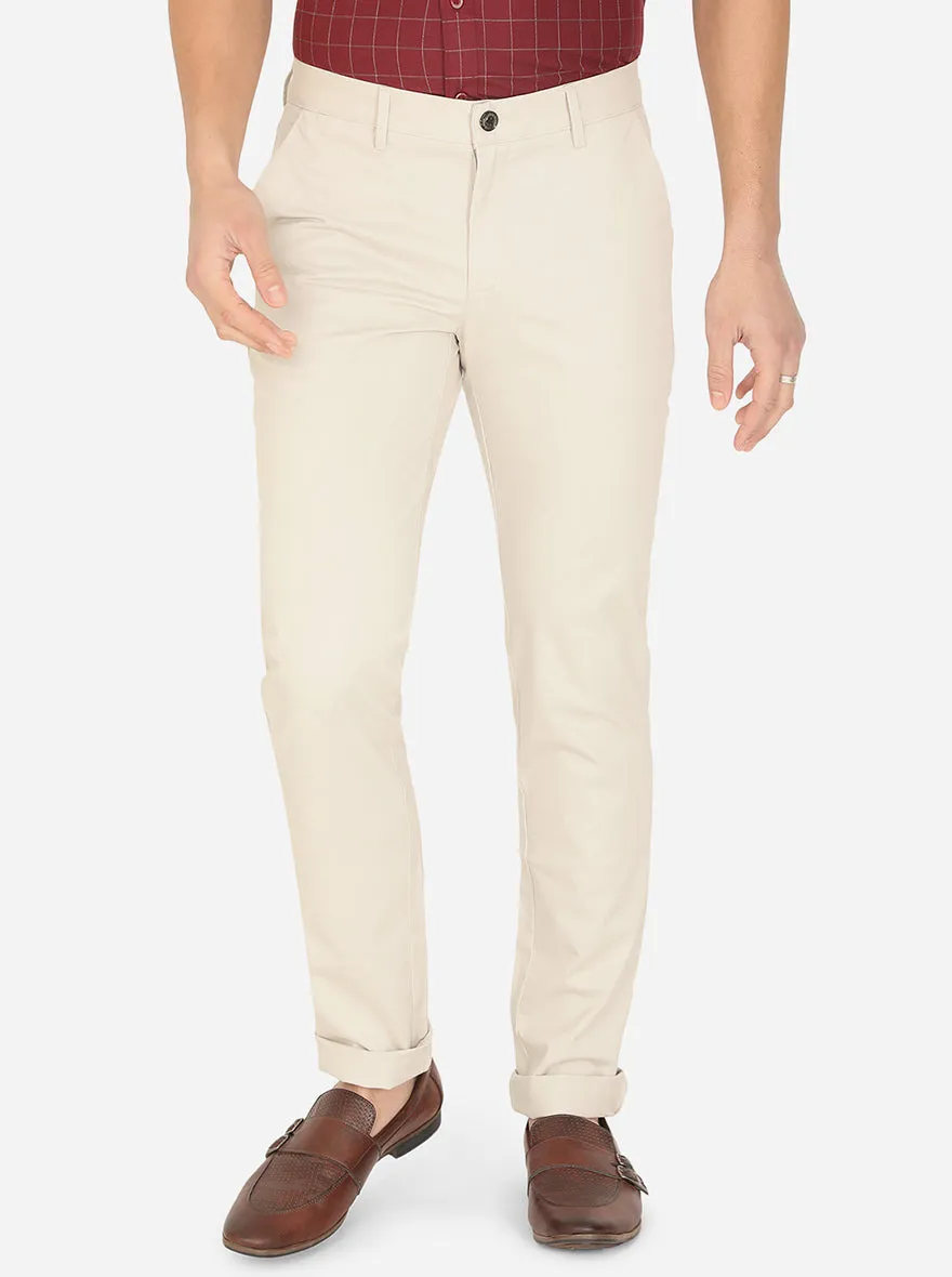 Light Cream Solid Uno Fit Casual Trouser | JadeBlue