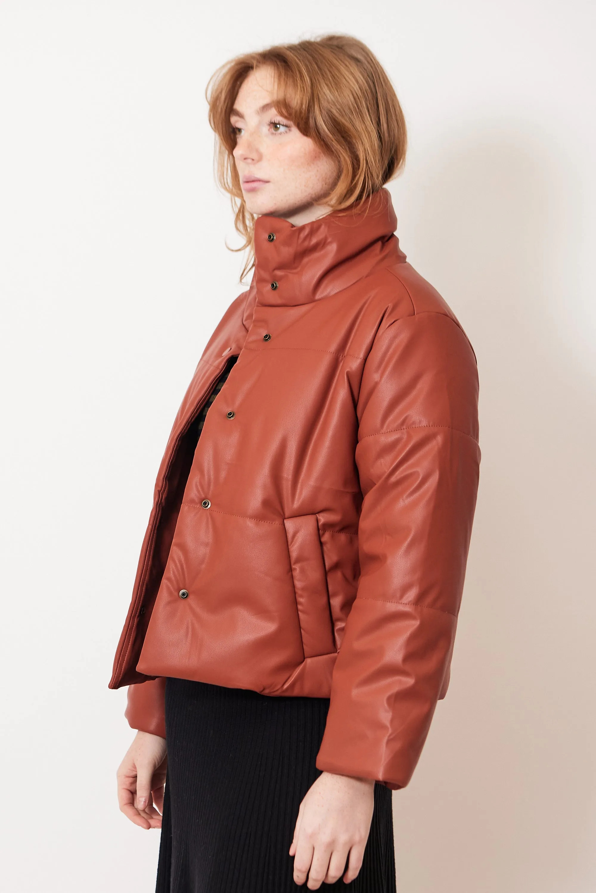 Lilla P Faux Leather Channel Quilted Jacket